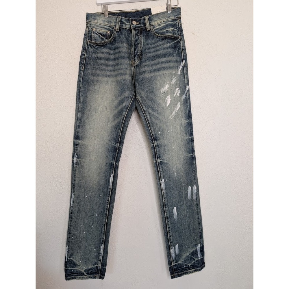 MNML‎ Jeans Mens 30 Blue Paint Splatter 100% Cotton Button Fly Streetwear New